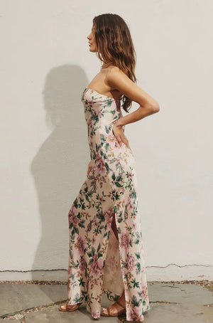 Morning Meadow Strapless Bias Cut Maxi Dress