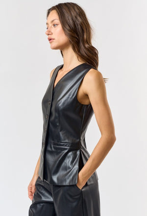 LEATHER SIDE SLIT TAILORED VEST