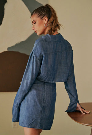 Chambray Cut Out Back Collared Dress