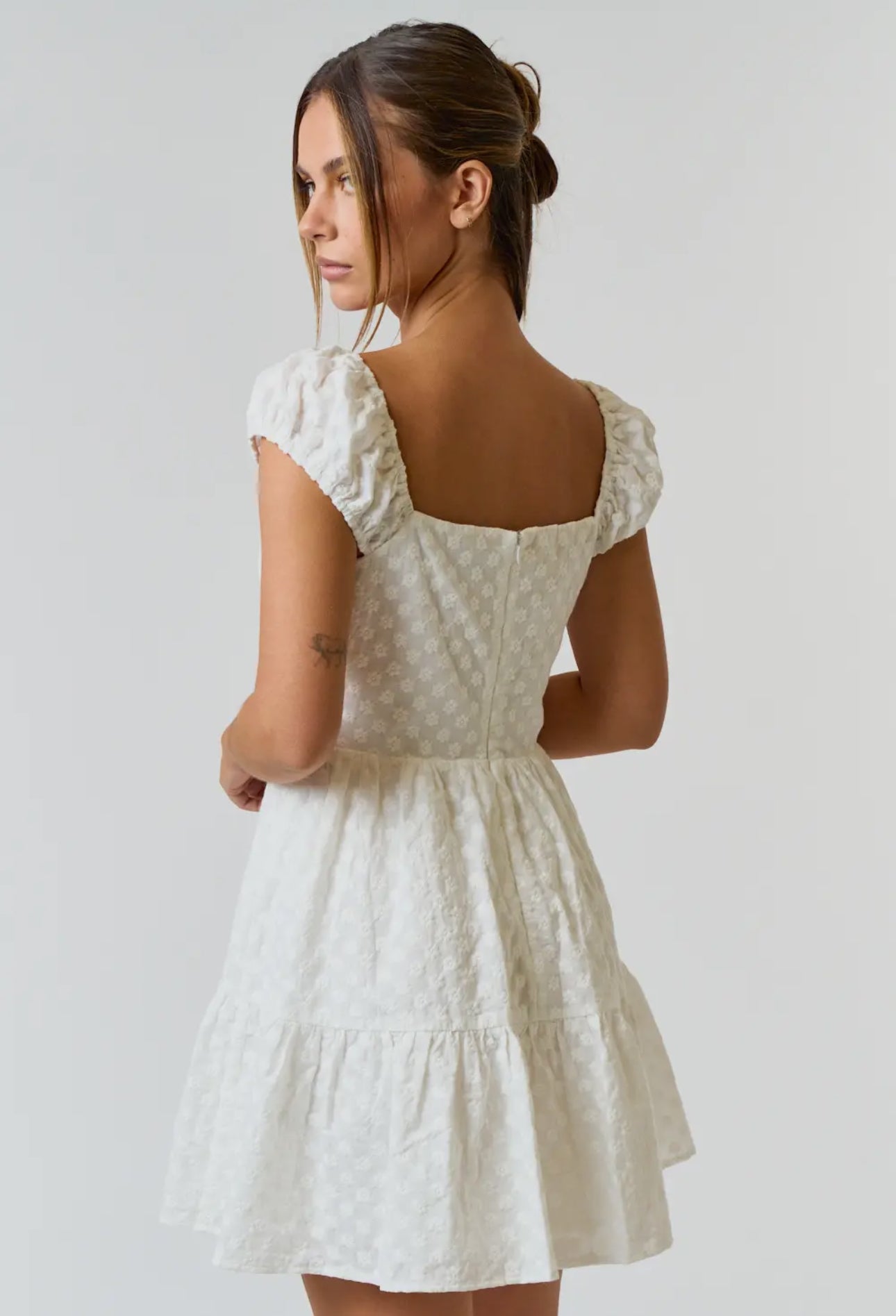 Cotton Eyelet Puff Sleeve Babydoll Dress