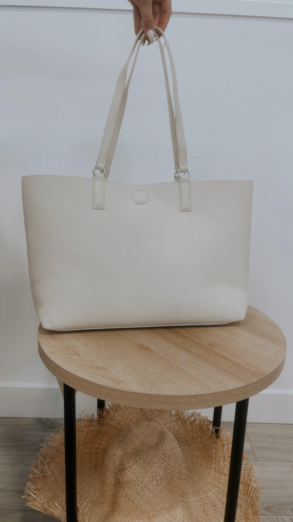 Ivory Leather Bag with Clutch