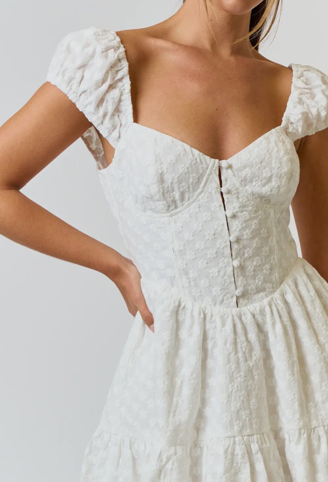 Cotton Eyelet Puff Sleeve Babydoll Dress