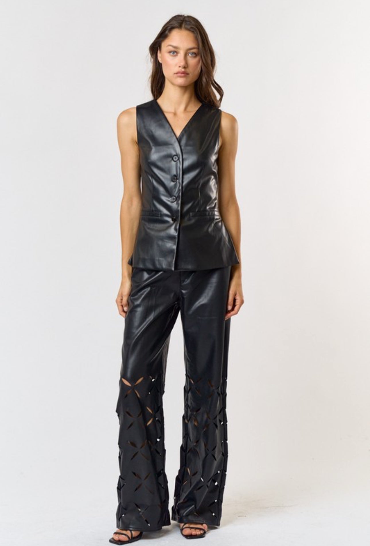 LEATHER SIDE SLIT TAILORED VEST