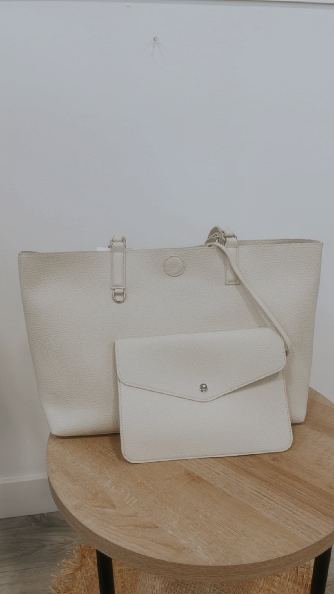 Ivory Leather Bag with Clutch