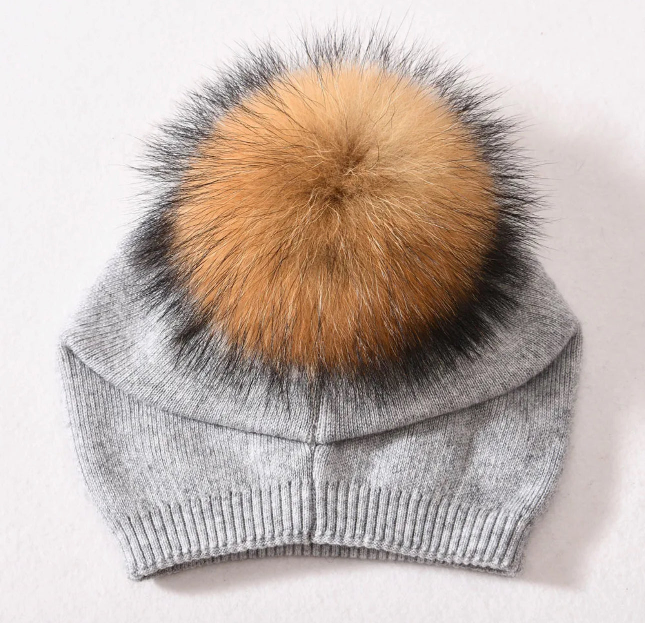 Knitted Hat With One Fur Pom Beanie