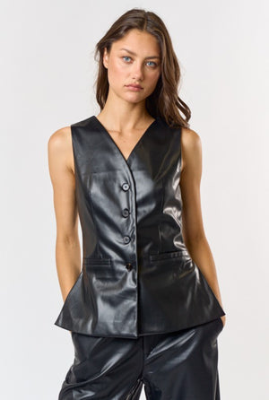 LEATHER SIDE SLIT TAILORED VEST