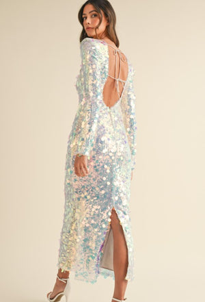 SEQUIN LONG SLEEVE OPEN BACK MERMAID MIDI DRESS – NDS Boutique SEQUIN LONG SLEEVE OPEN BACK MERMAID MIDI DRESS – NDS Boutique