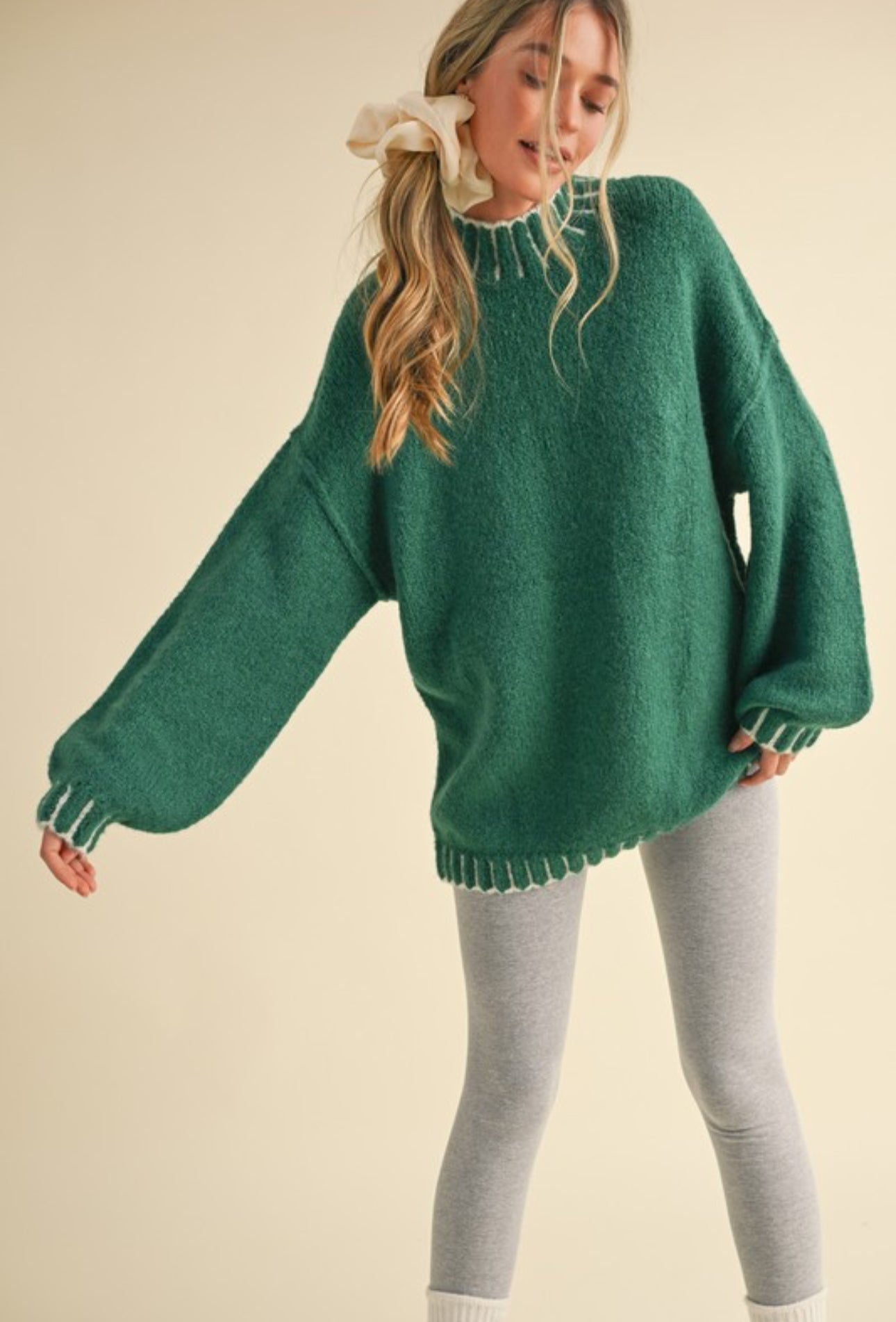 OVERSIZED MOCK NECK PULLOVER SWEATER