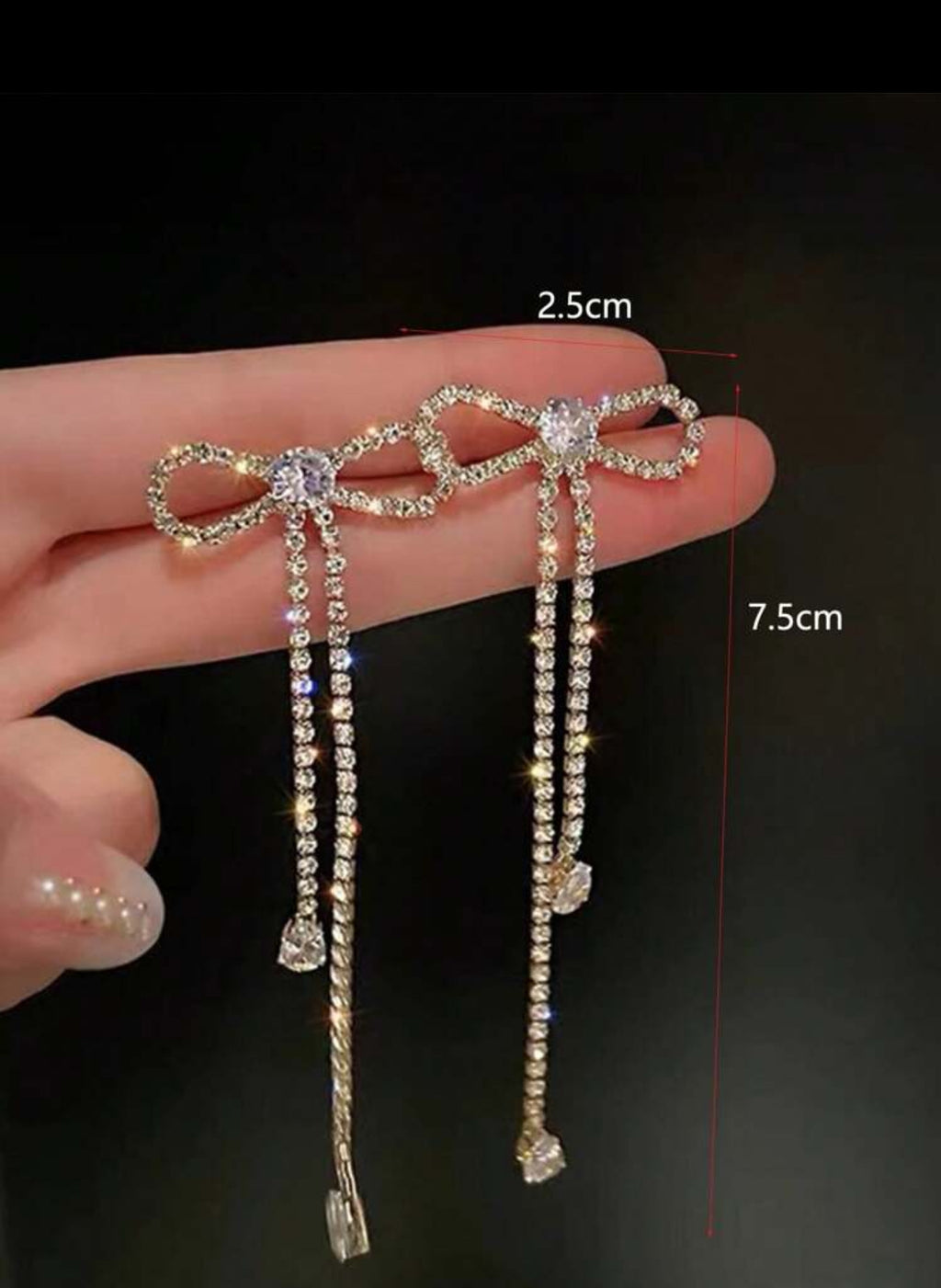 Rhinestone Bow Drop Earrings