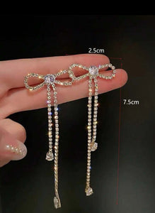 Rhinestone Bow Drop Earrings