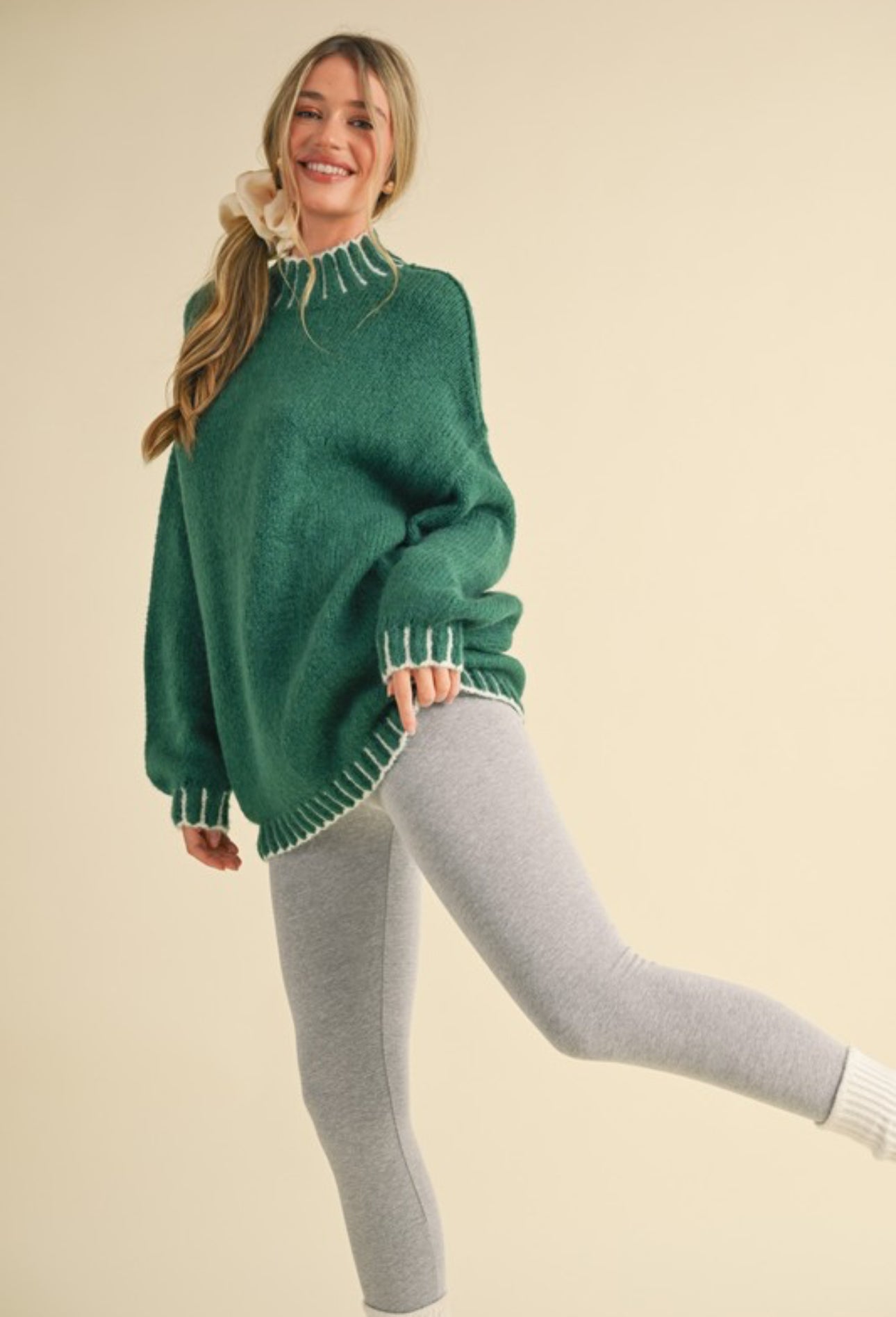 OVERSIZED MOCK NECK PULLOVER SWEATER