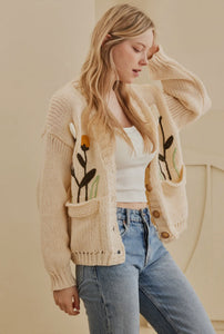 Flower Embroidered Knit Cardigan