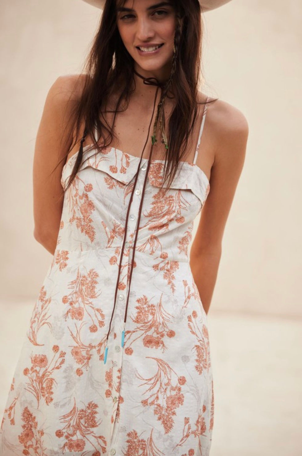 Floral Sweetheart Neck Button Front Midi Dress