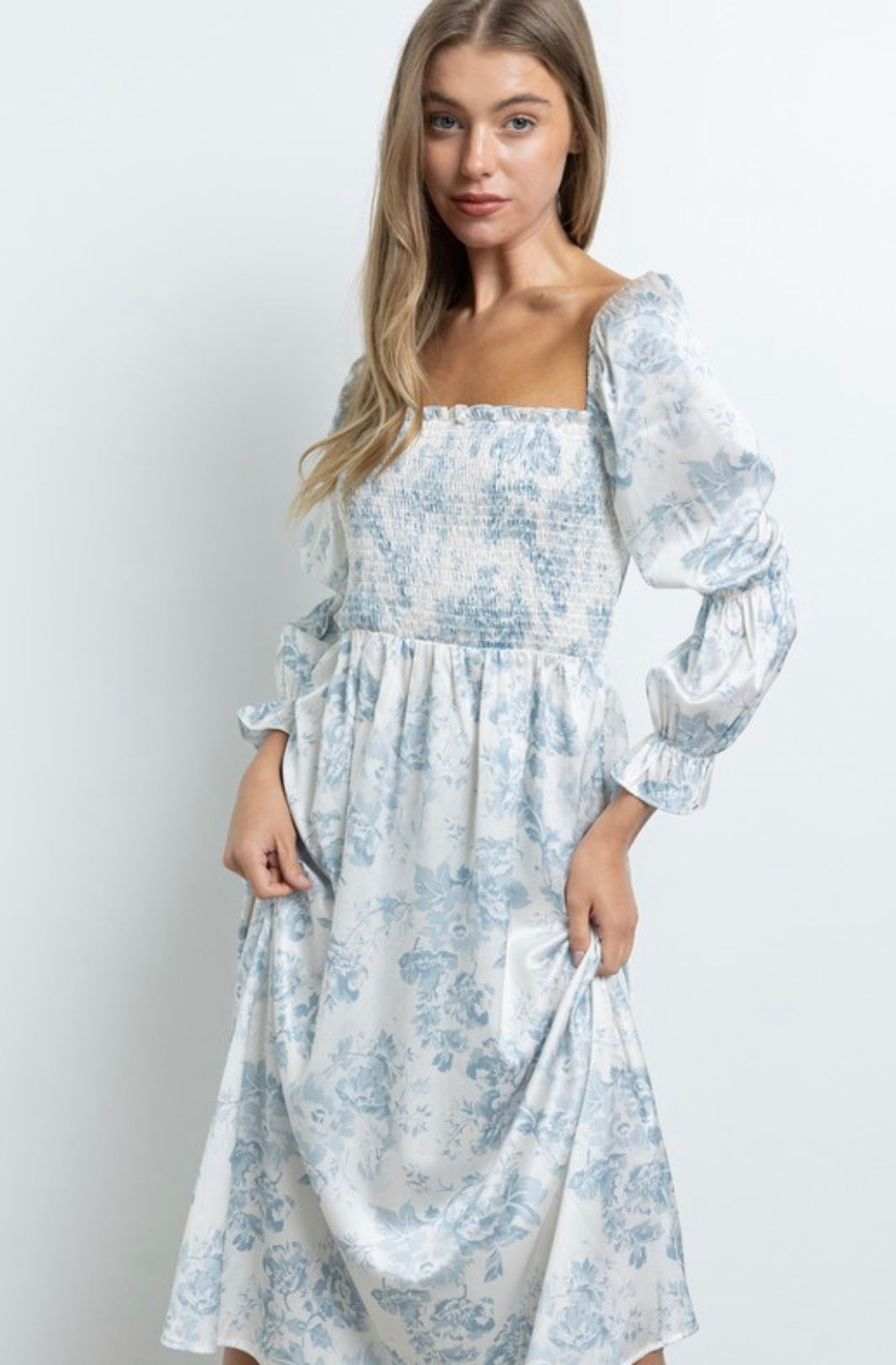 Satin floral print midi dress