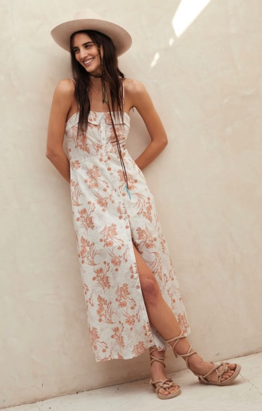 Floral Sweetheart Neck Button Front Midi Dress