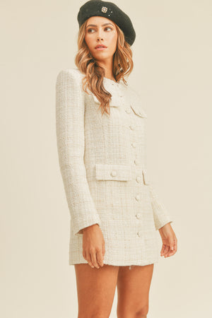 Long sleeve button down plaid tweed jacket style dress