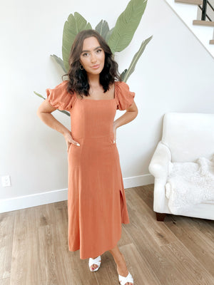 Tilda Linen Square-Neck Midi Dress