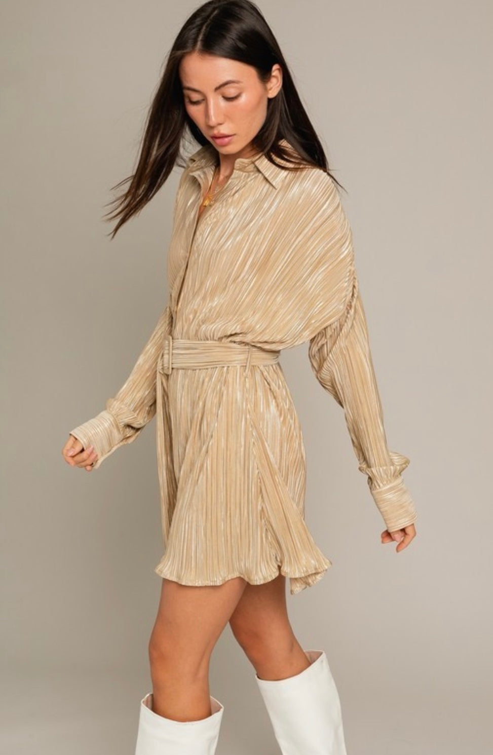Gold Pleated satin Satin Dress