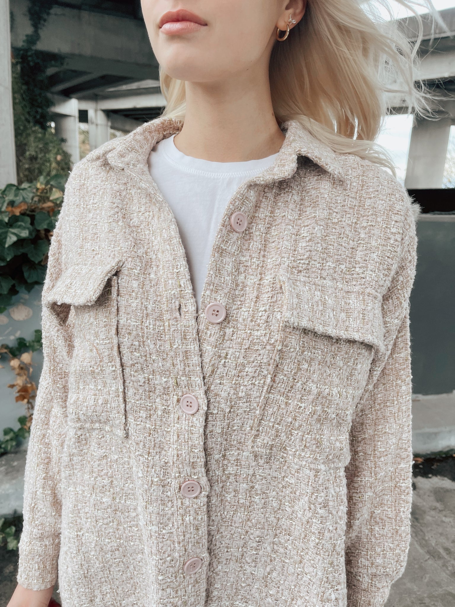 Long Sleeve Tweed Button Down Jacket