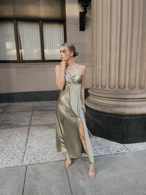 Split Side Button Trim Cami Dress