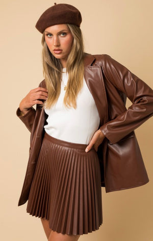 PLEATED FAUX LEATHER SKIRT