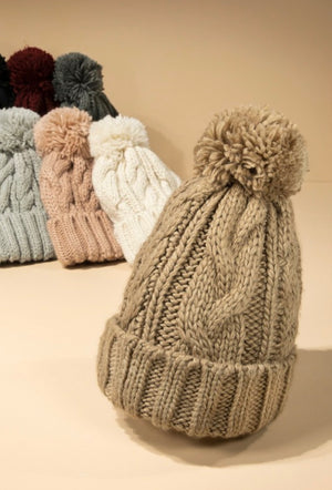Knitted Basic Beanie with Pompom