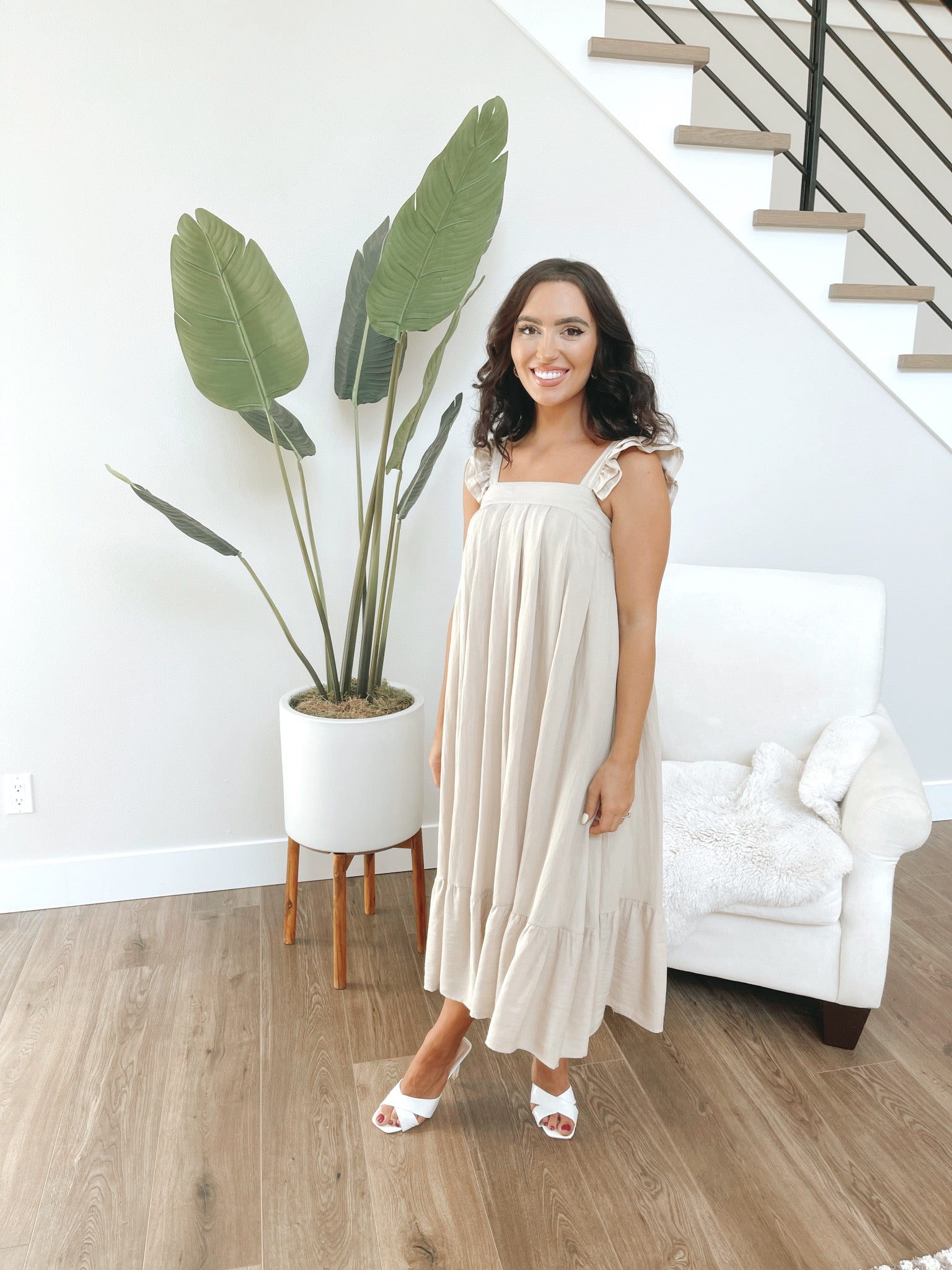 Ruffle Sleeve Midi Dress