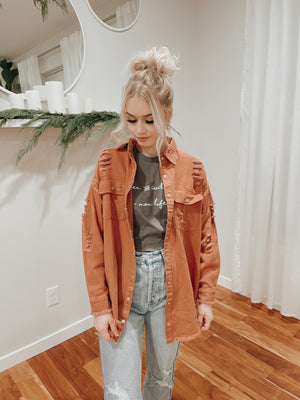 Distressed Frayed Hem Snap Button Jacket