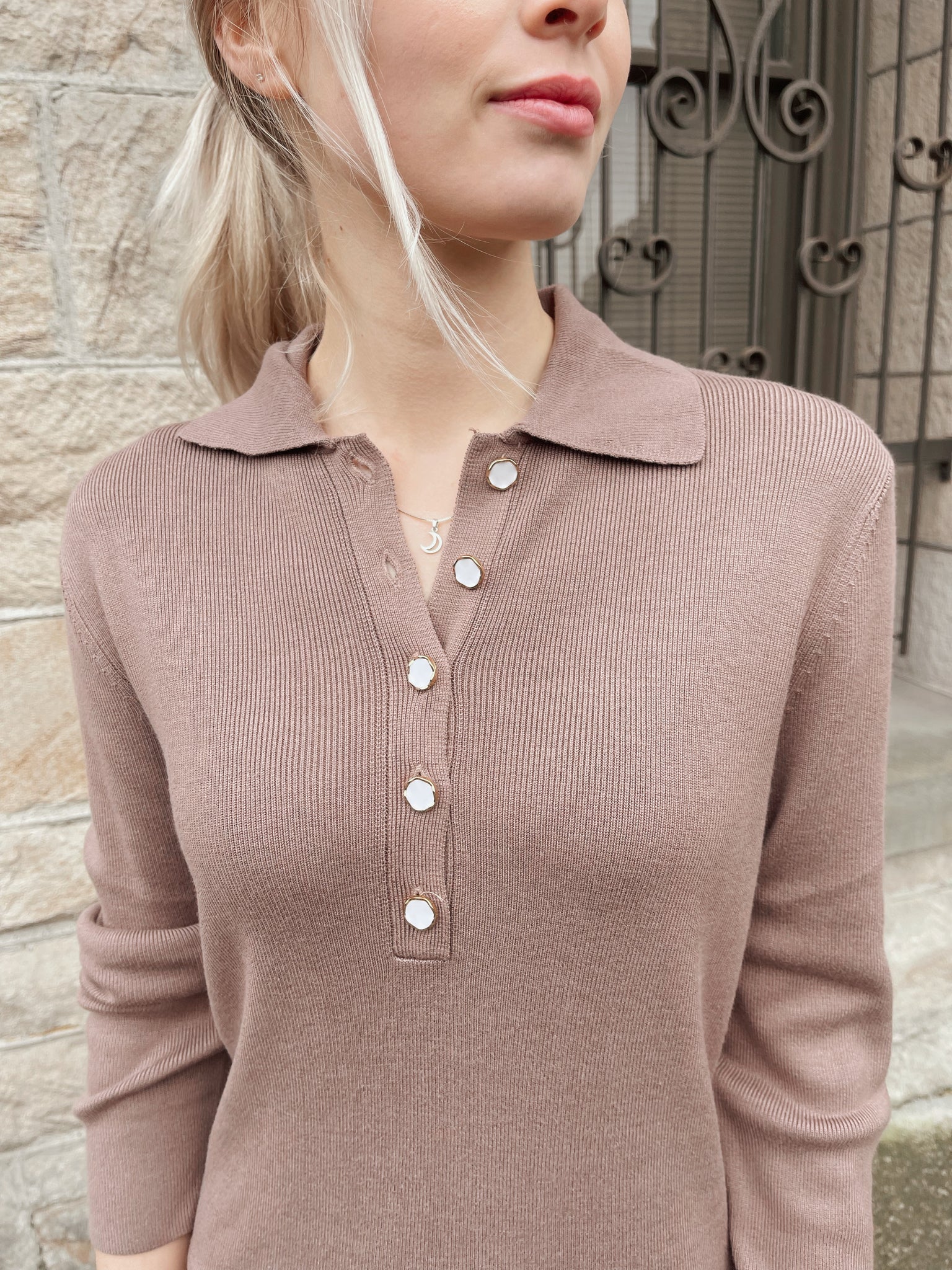 Button Up Collared Sweater Dress