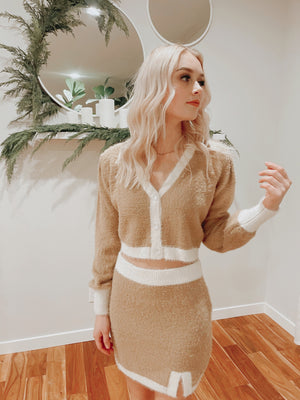 Fuzzy Color Block Bodycon Skirt