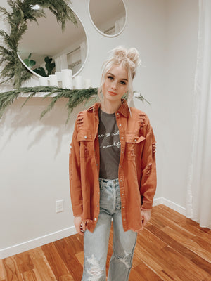 Distressed Frayed Hem Snap Button Jacket