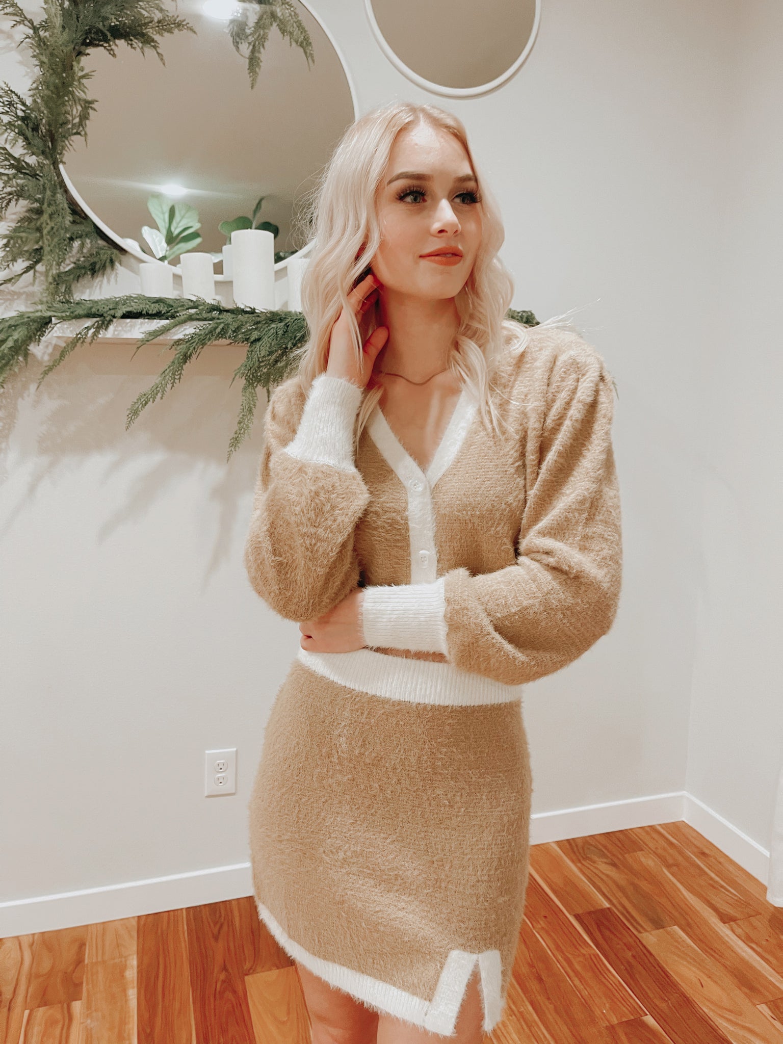 Fuzzy V Neck Color Block  Cardigan