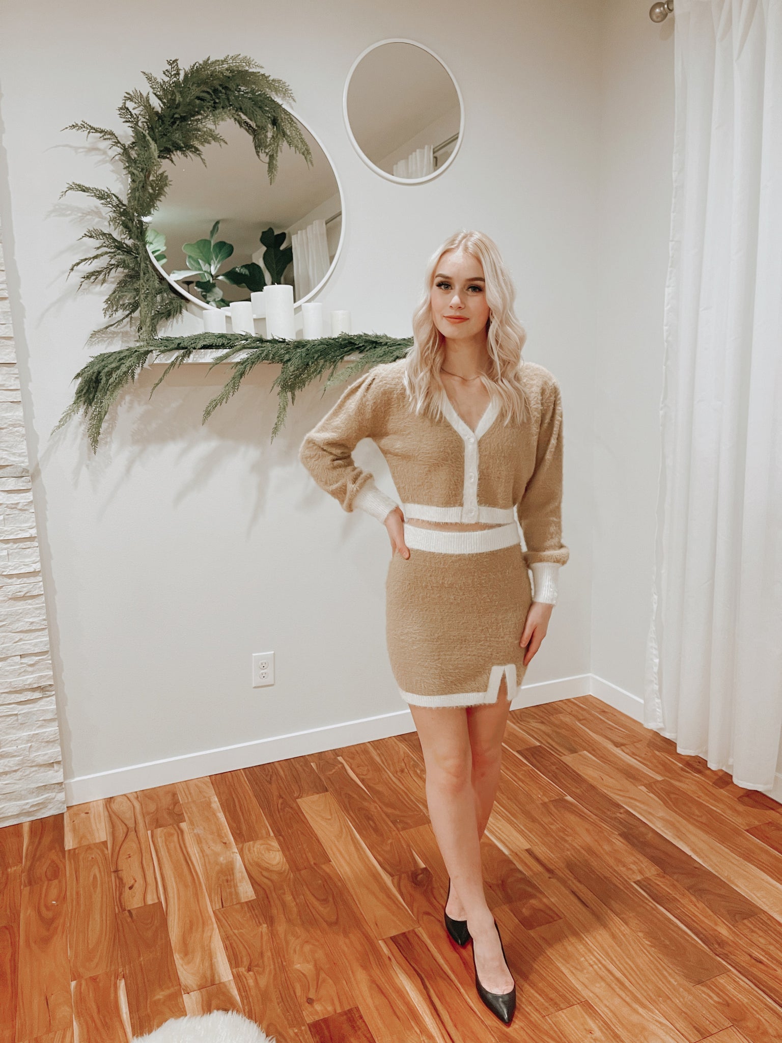 Fuzzy Color Block Bodycon Skirt