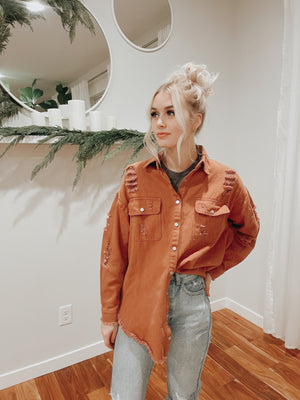 Distressed Frayed Hem Snap Button Jacket