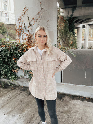 Long Sleeve Tweed Button Down Jacket
