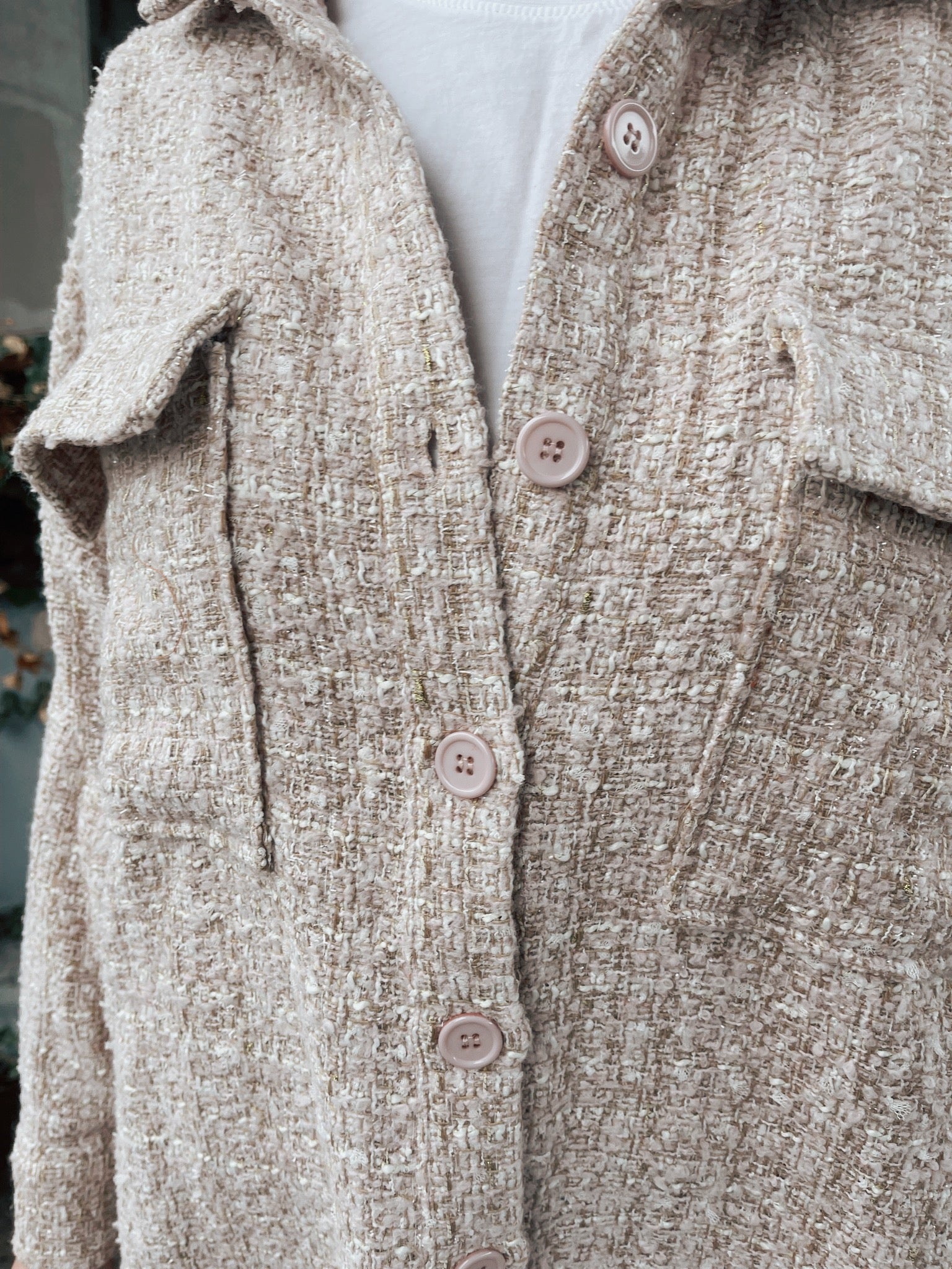 Long Sleeve Tweed Button Down Jacket