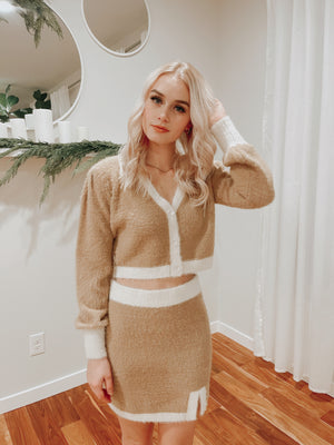 Fuzzy V Neck Color Block  Cardigan