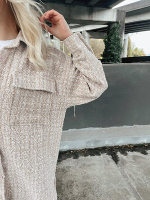 Long Sleeve Tweed Button Down Jacket