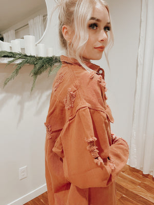 Distressed Frayed Hem Snap Button Jacket