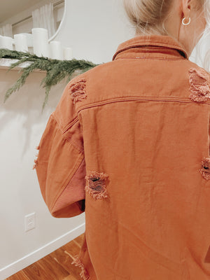 Distressed Frayed Hem Snap Button Jacket