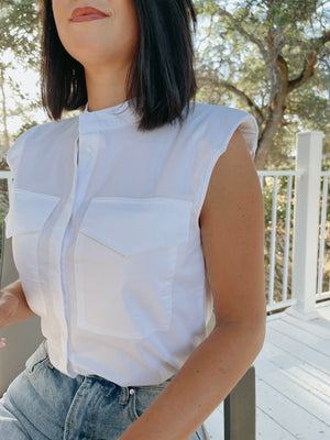 Chic White Sleeveless Button-Up Blouse