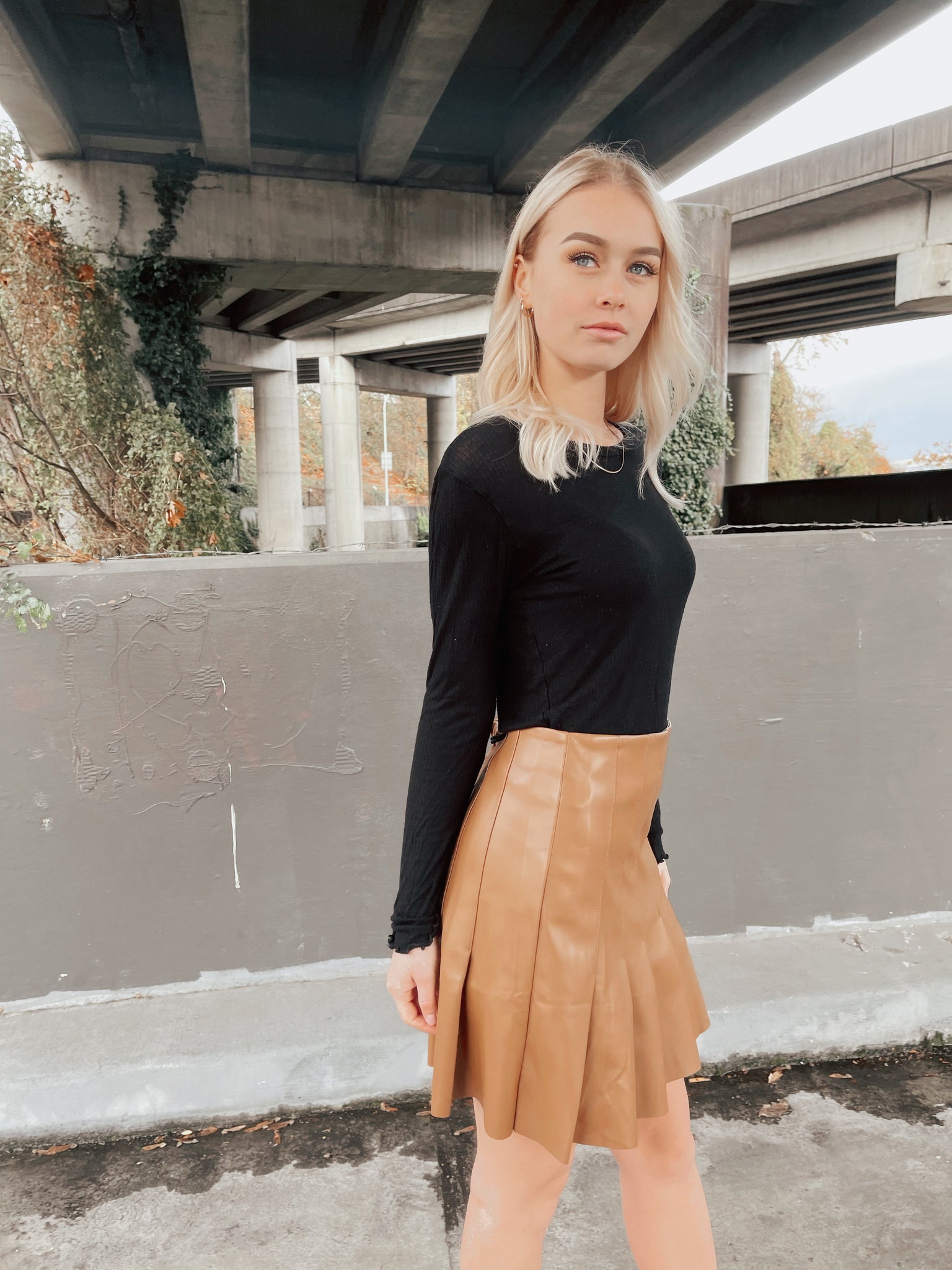 Faux Leather Pleated Skirt