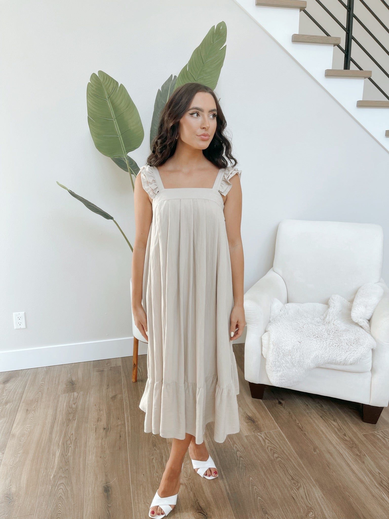 Ruffle Sleeve Midi Dress