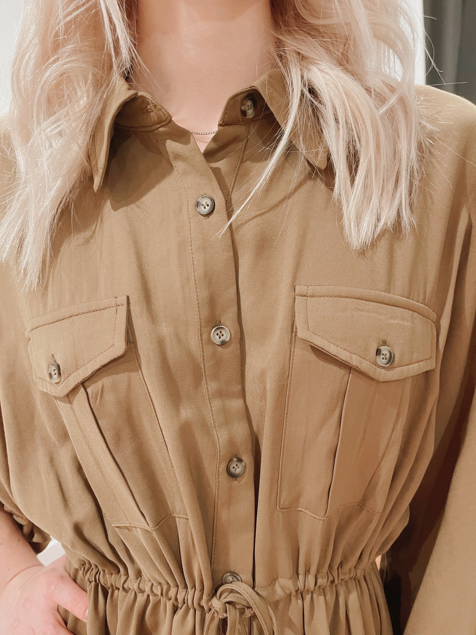 UTILITY BUTTON UP SHIRT DRESS