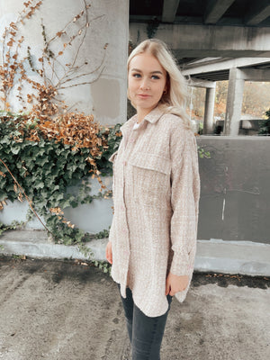 Long Sleeve Tweed Button Down Jacket
