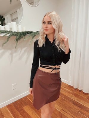 Velour Ruched Tie WrapTie Cropped Top
