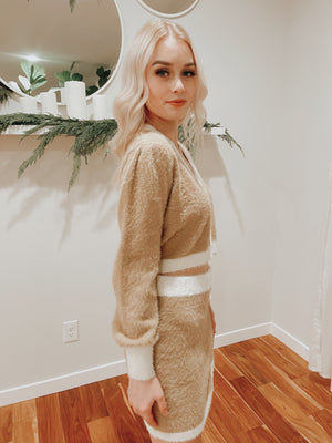 Fuzzy V Neck Color Block  Cardigan