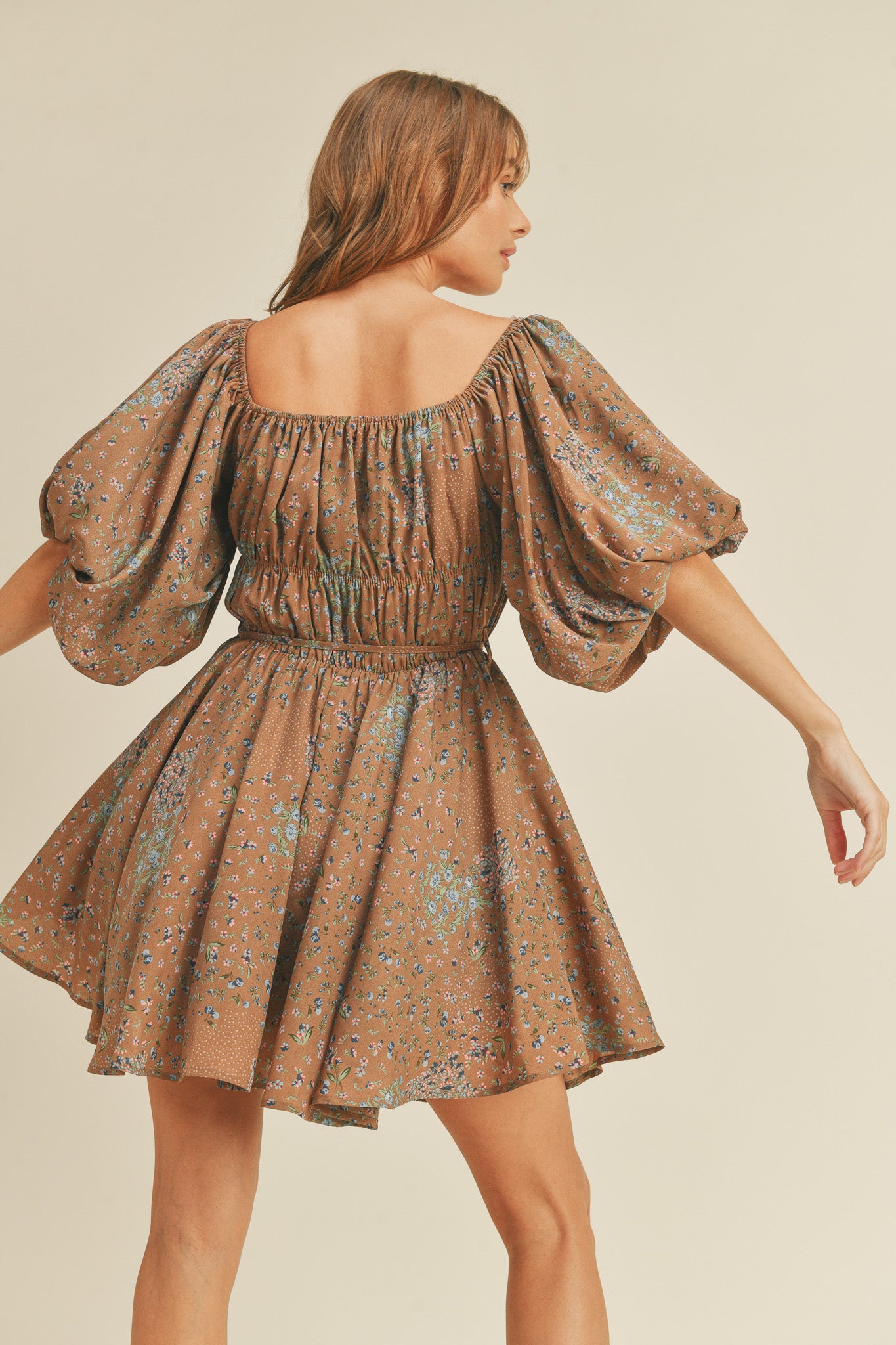 Bubble Sleeve Flared Dress