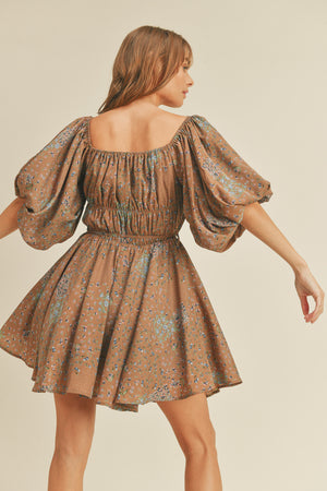 Bubble Sleeve Flared Dress