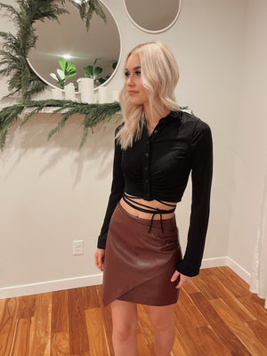Velour Ruched Tie WrapTie Cropped Top